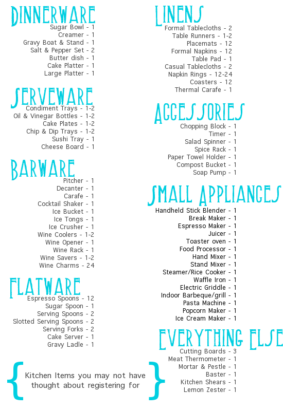 Wedding Registry Chart